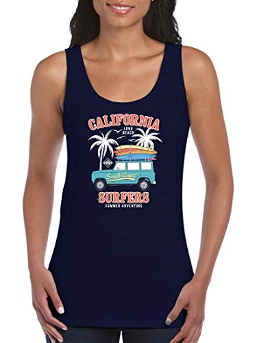 Druckerlebnis24 Camiseta de tirantes de California, palmeras, playa, costa – Top para mujeres y mujeres azul S