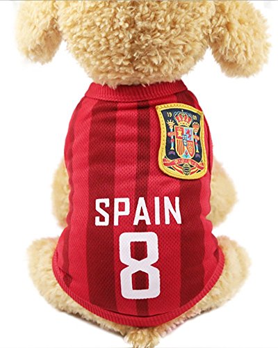 FishBabe Perro Copa Mundial Camiseta Mascotas Fútbol Jersey Deportes Fútbol Equipo Nacional Chaleco Gato Verano Ropa Fresca España Pequeña