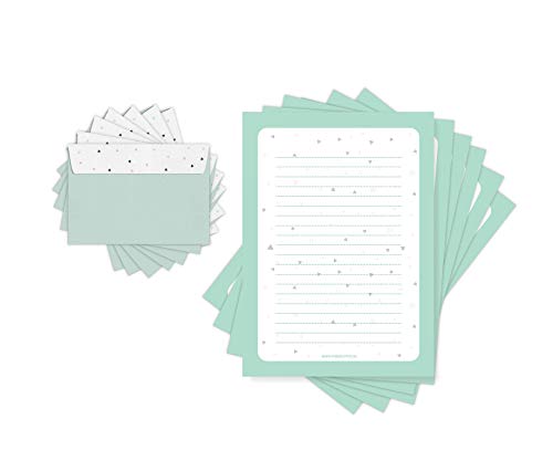 Friendly Fox - Papel de carta con diseño de triángulos (20 hojas con sobre, tamaño A4, para niños y adultos