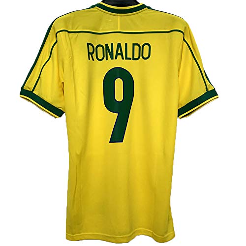 FUNBS Classic Retro Soccer Jersey para Ronaldos 98 Copa Mundial Brasil Casa de Manga Corta Camiseta de fútbol Jersey L