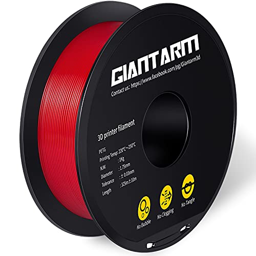 GIANTARM PETG Filament, Filamento de impresora 3D 1.75mm, Precisión dimensional +/- 0.2mm, 1kg, Rojo