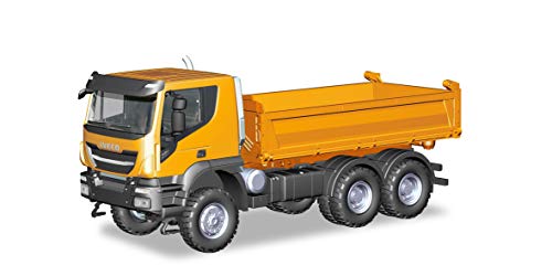 Herpa- Iveco Trakker 6x6 camión volquete para construcción, Naranja, Multicolor (Keine)