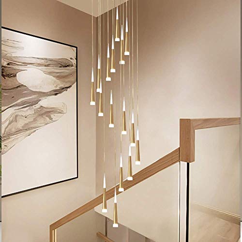 Lámpara colgante de escalera de 16 luces | Aluminio + Acrílico | Lámpara colgante creativa moderna para sala de estar Villa Accesorio de iluminación de techo Apartamento dúplex Escaleras en espiral Ca