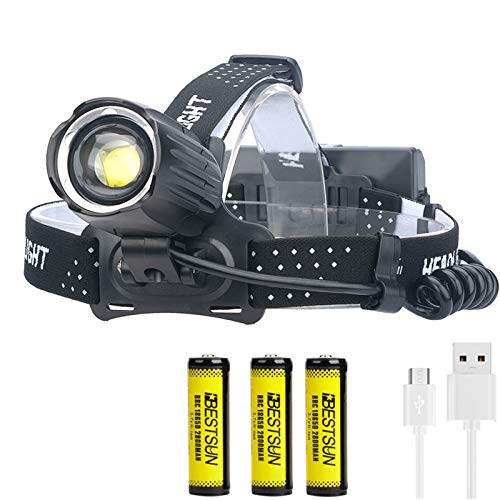 Linterna frontal LED XHP90 ultrabrillante, recargable por USB, 10000 lúmenes, linterna frontal LED XHP90, 3 modos con batería 18650, linterna frontal con impermeable, luz frontal con zoom para pesca