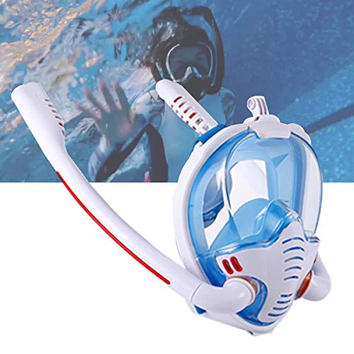 LJXWXN Máscara de Buceo con esnórquel de Cara Completa Esnórquel Doble con Sistema de respiración avanzado antifugas, máscara de natación panorámica con Vista al mar de 180 Grados,Azul
