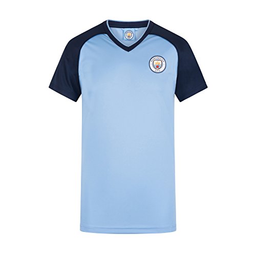 Manchester City FC - Camiseta Oficial para Entrenamiento - para Hombre - Poliéster - Azul Cielo Cuello de Pico - S