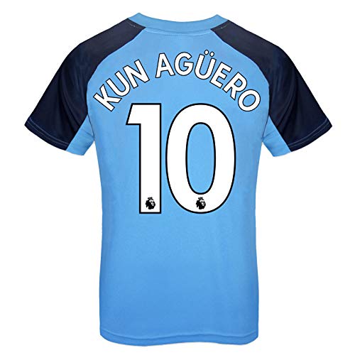 Manchester City FC - Camiseta Oficial para Entrenamiento - para niño - Azul Cielo - Escudo - Agüero 10-12-13 años