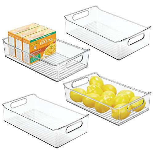 mDesign Juego de 4 fiambreras para el frigorífico – Cajas de plástico para guardar alimentos – Organizador de nevera para lácteos, frutas y otros alimentos – transparente