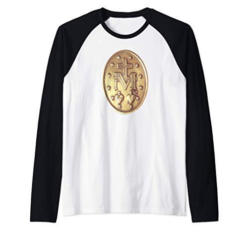 Medalla Milagrosa Medallón Católico Camiseta Manga Raglan