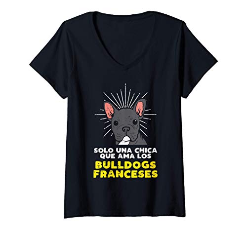Mujer Chica Ama Perro Bulldog Frances Lindo Animal Mujer Regalo Camiseta Cuello V