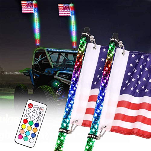 N \ A 2PCS LED Whip Lights Control Remoto 360 Twisted Chasing Color RGB Dancing/Chasing Light Látigos Watreproof Compatible con Utv ATV Buggy Polaris Truck