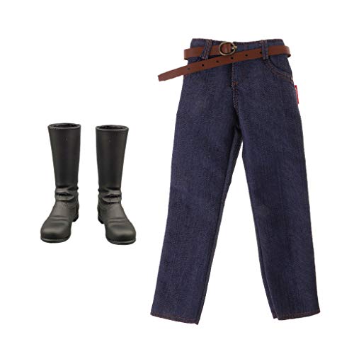 #N/A/a 1/6 Pantalones Vaqueros Clásicos de Mezclilla con Cinturón Y Botas de Montar para