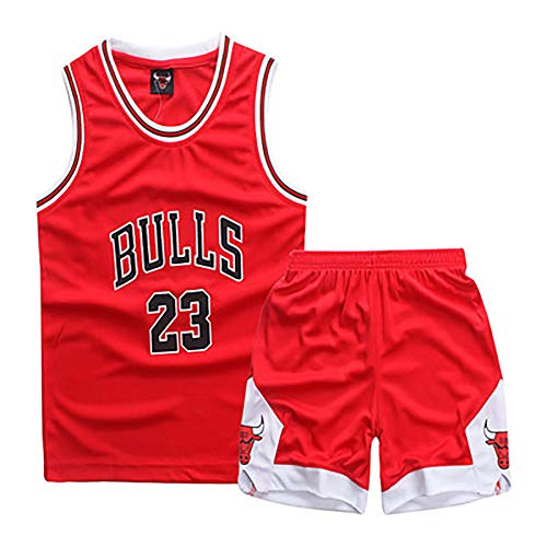 No. 23 Michael Jordan Chicago Bulls - Conjunto de Baloncesto Retro Shorts de Baloncesto Junior Jersey Conjunto de Ropa Deportiva Jersey Tops y Pantalones Cortos (Rojo)-Red-M
