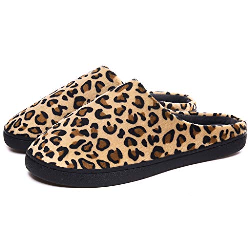 OHQ Zapatillas De Estar Por Casa Mujer Hombres Invierno Leopardo Antideslizante CáLido Interior Dormitorio Zapatos De Piso (38/39, Amarillo)