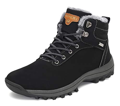 Pastaza Hombre Mujer Botas de Nieve Senderismo Impermeables Deportes Trekking Zapatos Invierno Forro Piel Sneakers Negro,41EU