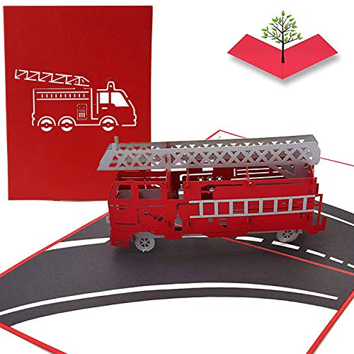 PopLife Cards Camión de bomberos 3d popup tarjeta de felicitación para todas las ocasiones bomberos, voluntarios, niños pliegues planas para correo cumpleaños, graduación, jubilación, felicitaciones,