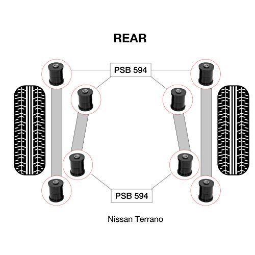 PSB - Kit completo de bujes de poliuretano Terrano MK2/R20 (93-07) para parte superior e inferior del brazo trasero - PSB594
