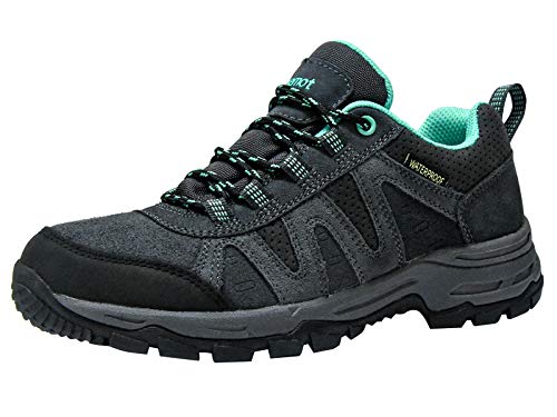 riemot Zapatillas Trekking para Mujer, Zapatos de Senderismo Calzado de Montaña Escalada Aire Libre Impermeable Ligero Antideslizantes Zapatillas de Trail Running, Verde Gris EU 36