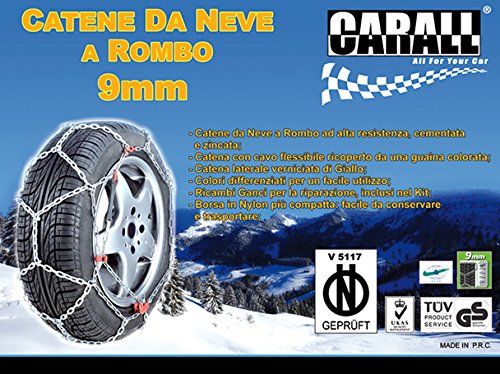 Rombo Cadenas de Nieve 9 mm, Para Coche Grupo 45 Carall Media Medida Homologado ONORM 5117 V