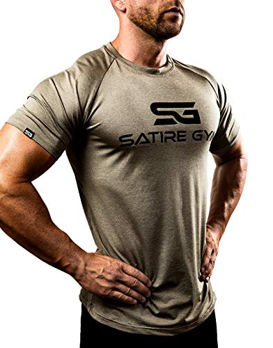 Satire Gym - Camiseta Ajustada Fitness Hombres/Ropa Deportiva de Secado rápido Hombre - Apta como Camiseta de Culturismo y Camiseta de Gimnasio Entrenamientos (Color Caqui Moteado, M)