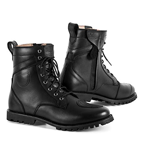 SHIMA Thomson, Zapatos Moto Hombre | Reforzados Zapatos Moto de Cuero, Soporte para el Tobillo, Suela Antideslizante, Mango de Cambio de Marchas (Negro, 43)