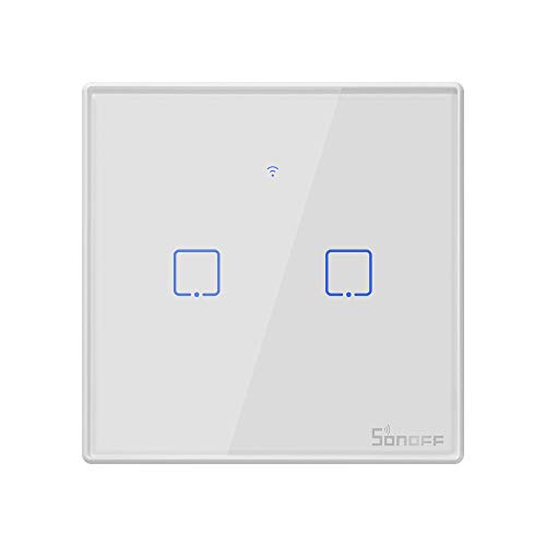 SONOFF T2EU2C Interruptor Mural para Control de Luces Inalámbrico por RF Wi-Fi Inteligente, Interruptor de Tipo 86 de 2 Canales para Soluciones de Automatización Domótica(1-way)