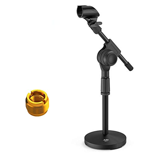 Soporte de micrófono de escritorio ajustable, Moukey soporte para micrófono corto, brazo de pluma, adaptador de 3/8 y 5/8 pulgadas peso máximo del cojinete 0,5 kg-MMS-5