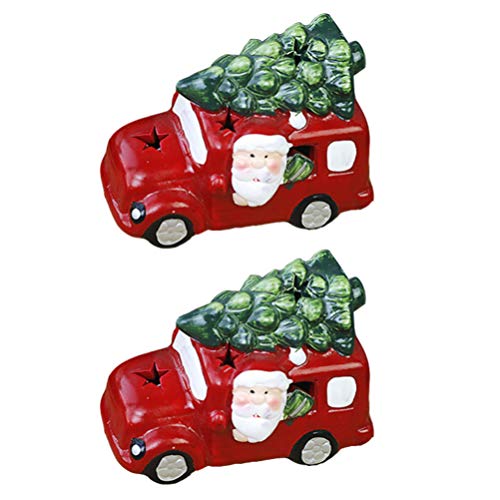 TOYANDONA 2 Piezas Mini Camión de Navidad Resina de Dibujos Animados Camión Rojo Vintage Camioneta de Juguete Coche Clásico Escritorio de Navidad Estatuilla Modelo de Coche Decoración de