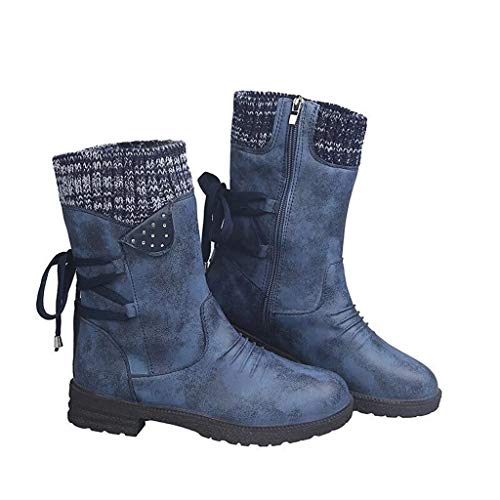 UMore Botas de Mujer Otoño Invierno 2020 Tacon Bajo Zapatos Largas Botas Forrado de Piel Antideslizante Cómodo Cremallera Hebilla