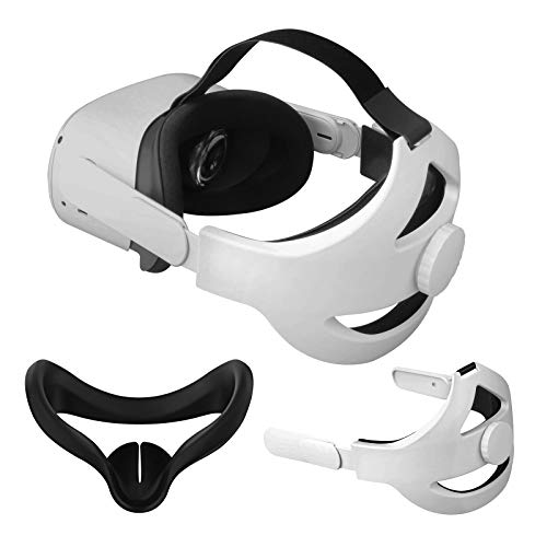 Vakdon Funda de silicona VR + correa ajustable Q2 para cabeza de soporte mejorado para Oculus Quest 2 Elite Correa de repuesto para almohadilla de cabeza (blanco + negro)