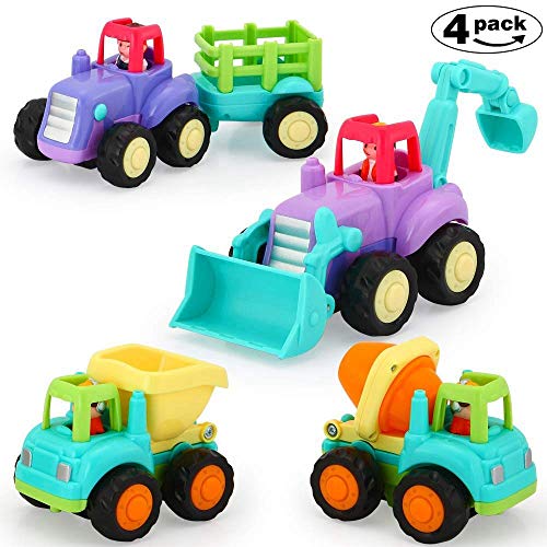 VATOS Baby Toy Car para niños pequeños, Toy Cars para niños Niñas de 1 año, 2+ años Niño y niña Push and Go Car, 5 sets Tractor, Camión, Dumper, Bulldozer Friction Powered Car, Role-Play Fun Toy Gifts