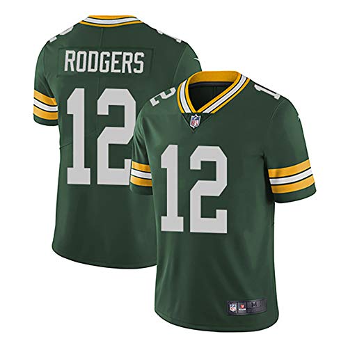 WFGY Camiseta del Jersey del fútbol de la NFL Green Bay Packers Aaron Rodgers # 12, fútbol Americano Ropa de Deporte, Camiseta Vestimenta, Ventiladores de Bordado Versión Fan Camisetas,Verde,XL