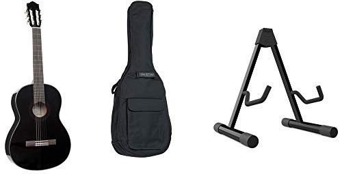 YAMAHA C-40 BL ll Guitarra Clásica Negro + Funda + Soporte de Suelo