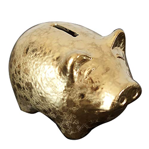 ZAKRLYB Cerdo de oro hecho a mano Cerámica de alta temperatura Cerámica Piggy Bank Electroplating Fortune Cot para mejorar la autosuficiencia de los niños, adornos portátiles de la moneda de la moneda