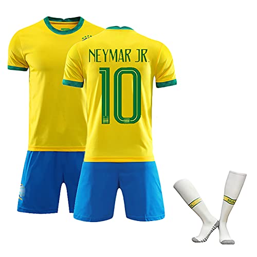 ZYWCXM Camiseta de fútbol de Brasil Neymar, Jesús 9 #, traje de fútbol personalizado con calcetines, uniforme de entrenamiento de fútbol para niños, el mejor regalo para los fans NO10-24