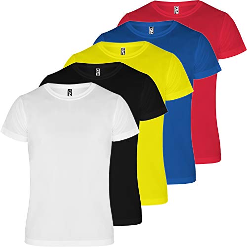 13MW Camiseta técnica Hombre | Pack 5 | Tejido técnico para Deporte | Transpirable | Running, Fitness, Fútbol, Padel (Combinación 1, M)