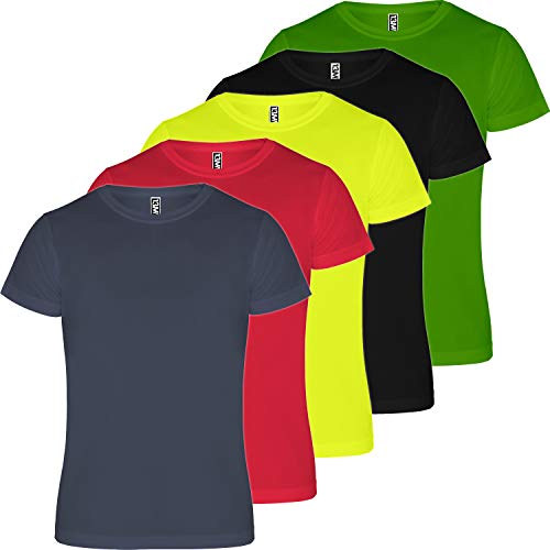 13MW Camiseta técnica Hombre | Pack 5 | Tejido técnico para Deporte | Transpirable | Running, Fitness, Fútbol, Padel (Combinación 3, XXXL)