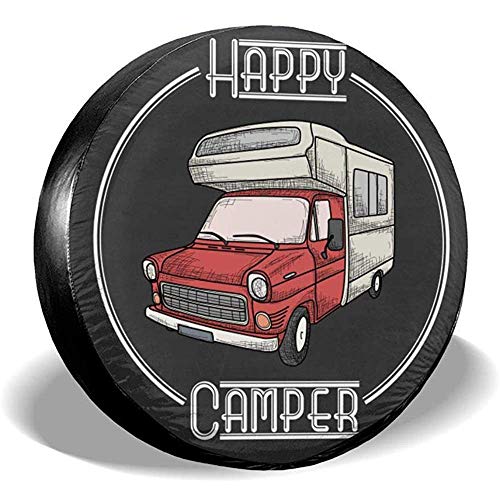 ADGoods Cubierta del neumático Spare Tire Cover,Tire Protectors,Waterproof Wheel Covers,Happy Camper Universal Tyre Cover Camper Travel,Truck,RV,Jeep,SUV,Trailer 17 Inch