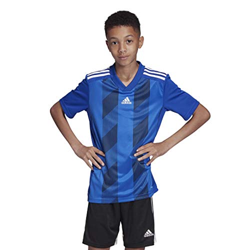 adidas - Camiseta de fútbol Juvenil a Rayas para niño, Striped19 - Camiseta de fútbol Juvenil, Niños, Color Azul Intenso/Blanco, tamaño Small
