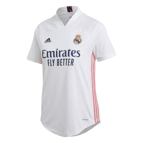 Adidas Real Madrid Temporada 2020/21 Camiseta Primera Equipación Oficial, Mujer, Blanco, M