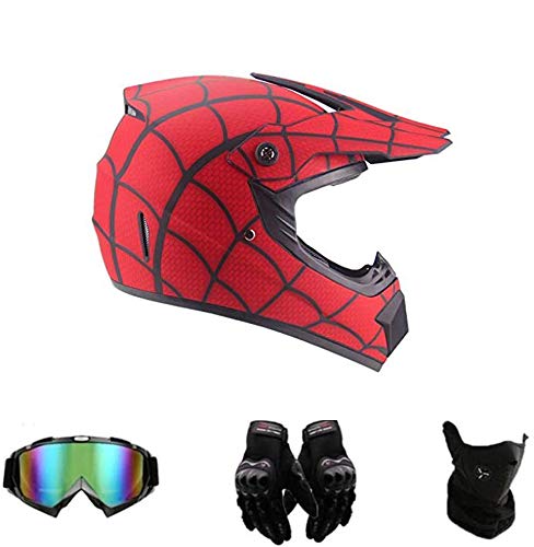 Amacigana® Casco de motocross, Spider-Man, para todo el país, casco de moto con protección de guantes, para adolescentes y niños, casco transpirable (S)