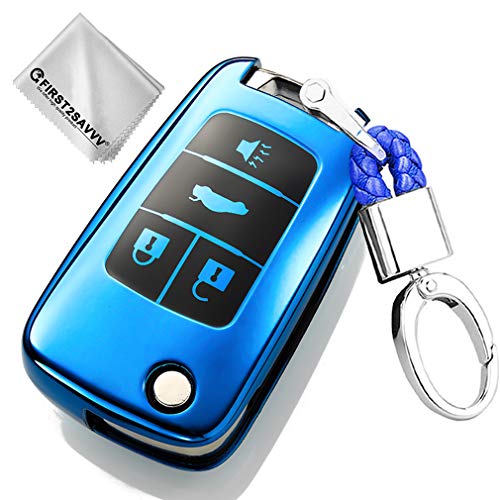 Azul Funda para Llave Smart Key para Coche Chevrolet Equinox Camaro Cruze Malibu Sonic Volt Park 4-Buttons Carcasa Protectora [Suave] de [Silicona]
