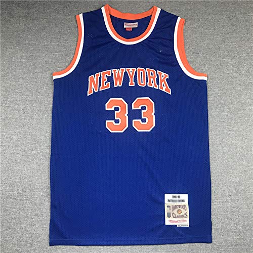 Baloncesto para Hombre NBA Nueva York Knicks # 33 Patrick Ewing Jersey, Baloncesto Transpirable Cuello Redondo Jersey Fans T-Shirt,Azul,S(165~170cm)