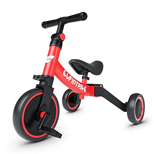 besrey Triciclos para Niños, 5 en 1 Un Bici polivalente, Triciclo ，Bicicleta ，Carro de Equilibrio ，Caminante, 2.8kg Ligero y portátil, Adecuado para niños de 1-3 años,Rojo
