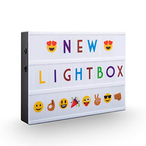 B.K.Licht I LED A4 Lightbox I USB y batería I 6.500 Kelvin blanco luz diurna I 220 Letras decorativas en negro y en color I 82 Emojis y símbolos I Lightbox I Buzón