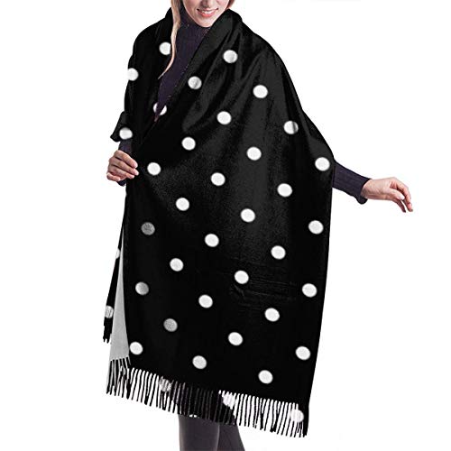 Bufanda de lunares S al aire libre en blanco y negro para mujer Moda Otoño Invierno Bufandas Chal Wraps 77 x 27 pulgadas / 192 x 68 cm