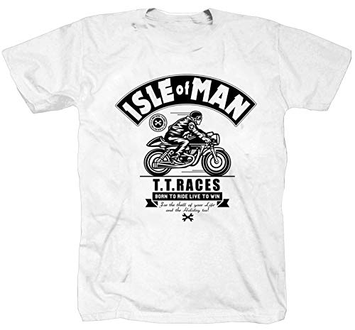 Camiseta de manga corta, diseño de campeón de la Isla de Man Trophy Motorcycle Racing, color blanco Blanco XXXXXL