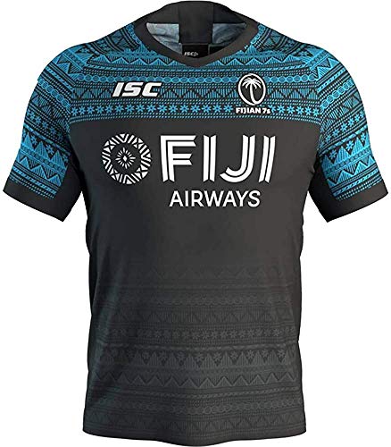 Camiseta de rugby de la selección de Fiji Uniforme, ideal para uso diario y rugby, camiseta de fútbol de la NFL, color negro, S