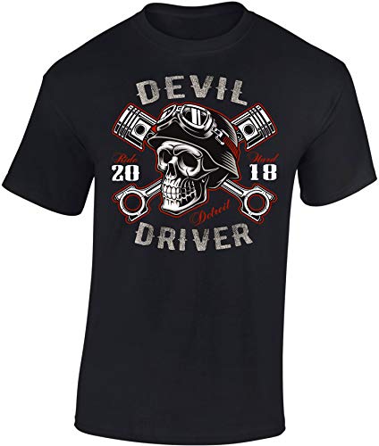 Camiseta: Devil Driver - Regalo Motero-s - T-Shirt Biker Hombre-s y Mujer-es - Motocicleta - Bike - Chopper - Moto - Anarchy - Motociclismo - Club - Diablo Calavera Skull - USA (Negro XL)