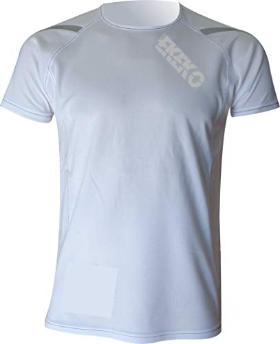Camiseta EKEKO T Race DE Manga Corta para Hombre, Running, Atletismo, y Deportes en General. (L, Blanco)